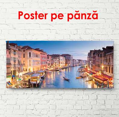 Poster - Orașul italian la răsărit, 150 x 50 см, Poster inramat pe sticla, Orașe și Hărți