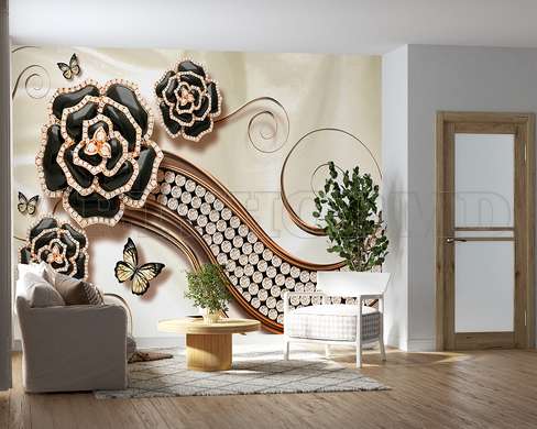 Wall mural - Brooch flowers with butterflies