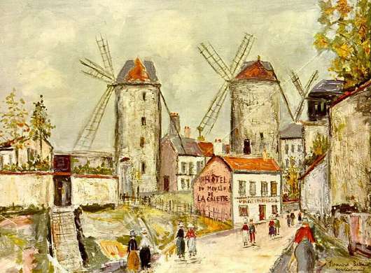 Poster - Vintage city with a sand-colored windmill, 90 x 60 см, Framed poster, Vintage