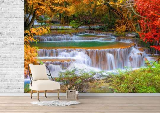 Wall Mural - Charming cascade on the background of the forest