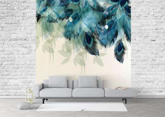 Wall Mural - Blue abstract feathers.