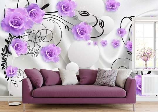 3D Wallpaper - Lilac flowers on a white background.