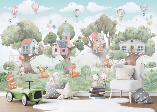 Nursery Wall Mural - Cute animals in the forest world