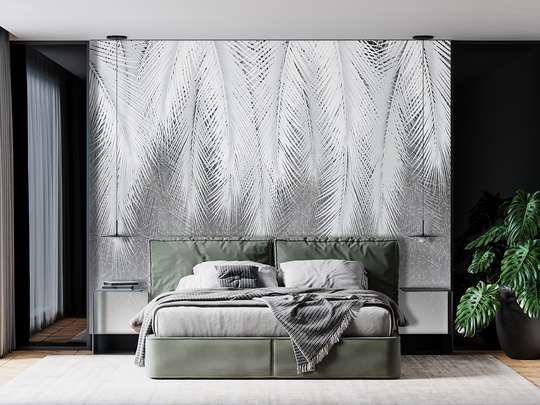 Wall Mural - White feathers on gray background