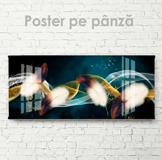 Постер - Парящие перья, 90 x 30 см, Холст на подрамнике