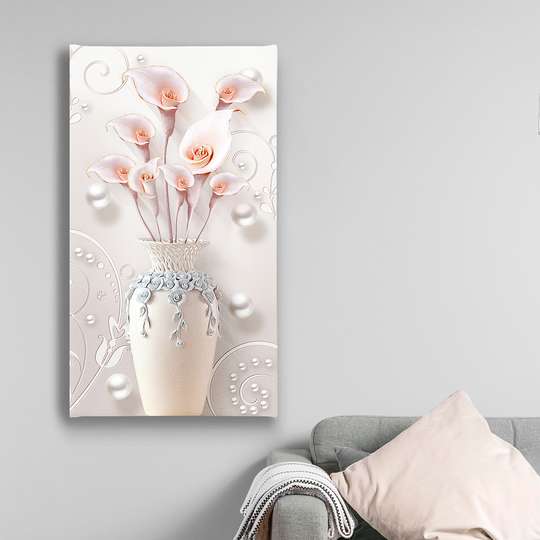 Постер - Розовые Лилии, 30 x 60 см, Холст на подрамнике, Натюрморт