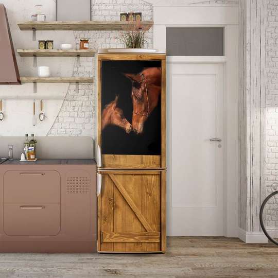 3Д наклейка на дверь, Лошадь и ее жеребенок, 60 x 90cm