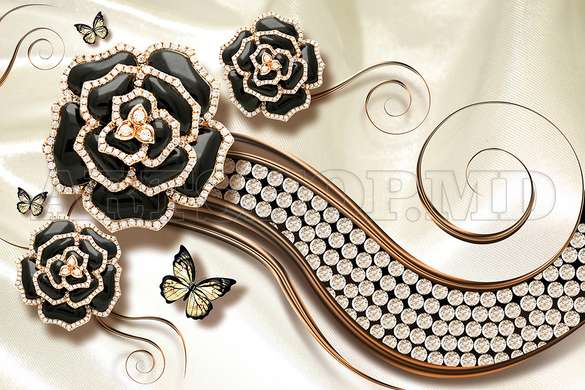 Wall mural - Brooch flowers with butterflies