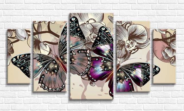 Модульная картина, Две бабочки, 206 x 115