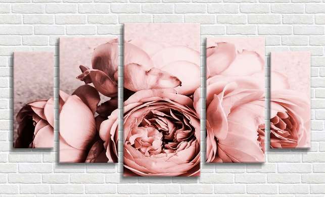 Tablou Pe Panza Multicanvas, Bujori roz, 206 x 115