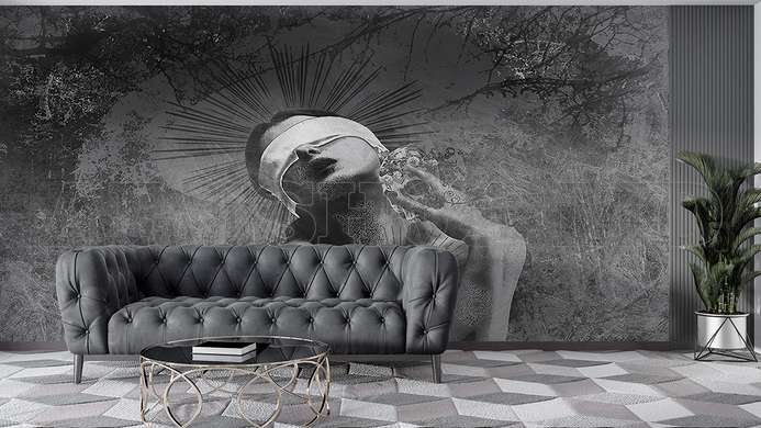 Wall mural - The mysterious girl in black and white shades