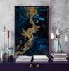 Poster - Gold with blue paint, 30 x 45 см, Canvas on frame, Abstract