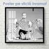 Poster - Girl with a leopard, 100 x 100 см, 45 x 90 см, Framed poster on glass, Black & White
