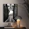 Poster - Black & White Railroad on a Metal Bridge, 60 x 90 см, Framed poster on glass, Maps and Cities