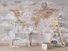 Wall Mural - World map vintage style, beige colors, in English