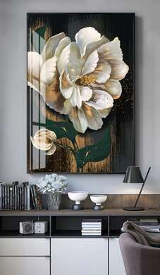Poster - Floare albă pe fundal închis, 30 x 45 см, Panza pe cadru, Botanică