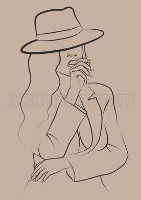 Poster - Fashion Woman with Hat, 30 x 45 см, Canvas on frame, Minimalism