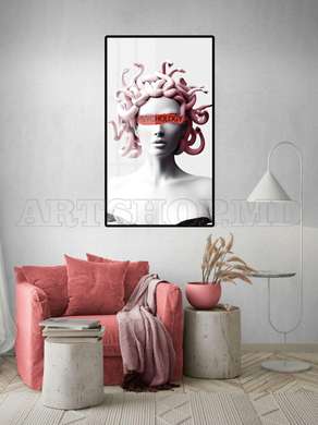 Poster - Girl with pink hair, 45 x 90 см, Framed poster on glass, Glamour