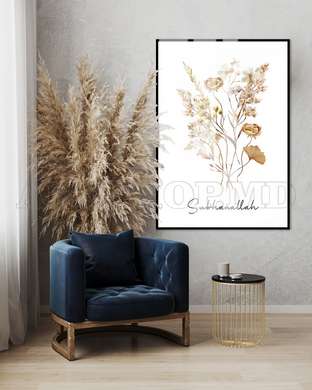 Poster - Buchet de flori uscate bej, 60 x 90 см, Poster inramat pe sticla, Botanică