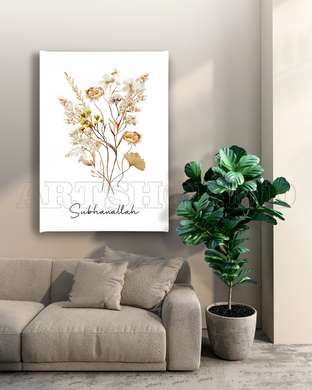 Poster - Buchet de flori uscate bej, 60 x 90 см, Poster inramat pe sticla, Botanică