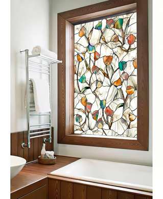 Самоклейка для окон, Декоративный витраж с абстрактными цветами, 60 x 90cm, Transparent
