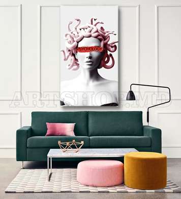 Poster - Girl with pink hair, 45 x 90 см, Framed poster on glass, Glamour