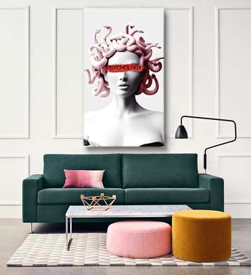 Poster - Fata cu parul roz, 45 x 90 см, Poster inramat pe sticla