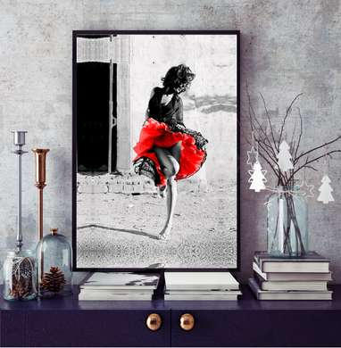 Постер - Девушка с красной юбкой, 60 x 90 см, Постер в раме, Разные