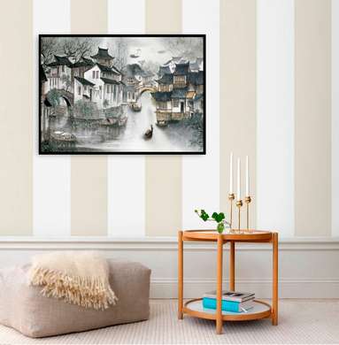 Постер - Китай в тумане, 90 x 45 см, Постер в раме, Города и Карты