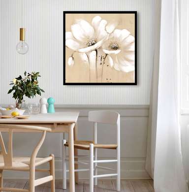 Постер - Белый цветок на бежевом фоне, 30 x 45 см, Холст на подрамнике