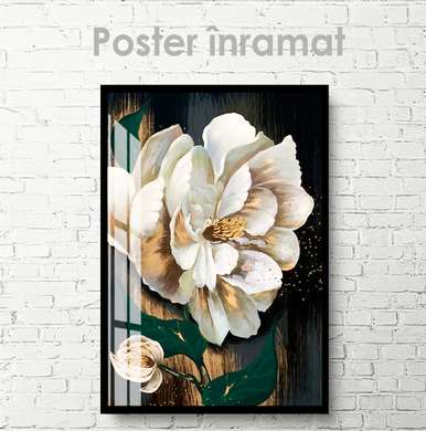 Poster - White flower on a dark background, 30 x 45 см, Canvas on frame, Botanical