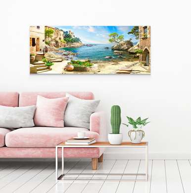 Poster - Peisaj de vară cu vedere la mare, 90 x 45 см, Poster înrămat, Natură