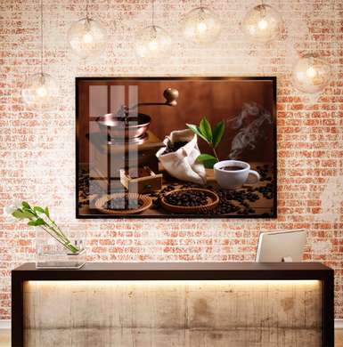 Poster - Coffee idyll, 90 x 60 см, Framed poster on glass