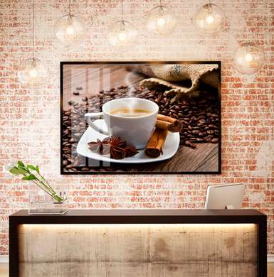Постер - Горячий кофе с пряностями, 90 x 60 см, Постер на Стекле в раме