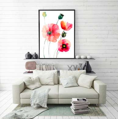 Poster - Painted red poppies, 60 x 90 см, Framed poster, Minimalism