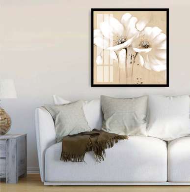 Poster - Floare albă pe fundal bej, 30 x 45 см, Panza pe cadru