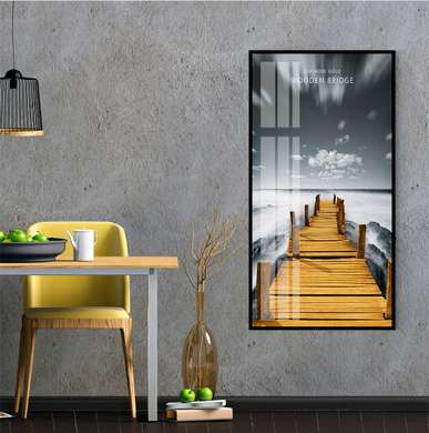 Poster - Wooden bridge along the lake, 45 x 90 см, Framed poster on glass, Nature