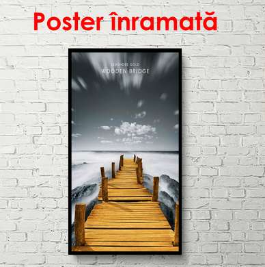 Poster - Wooden bridge along the lake, 45 x 90 см, Framed poster on glass, Nature