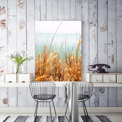Poster - Barley field by the sea, 30 x 60 см, Canvas on frame