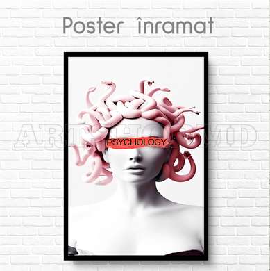 Poster - Girl with pink hair, 45 x 90 см, Framed poster on glass, Glamour