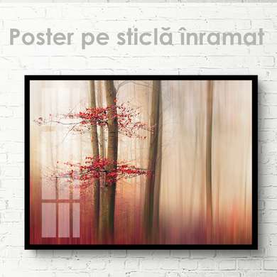 Постер - Красный лес, 90 x 60 см, Постер на Стекле в раме, Природа