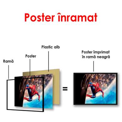 Poster - Spiderman pe o clădire înaltă, 90 x 60 см, Poster înrămat, Pentru Copii