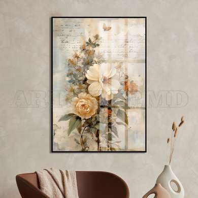 Poster - Buchet de flori in stil vintage, 30 x 45 см, Panza pe cadru, Flori