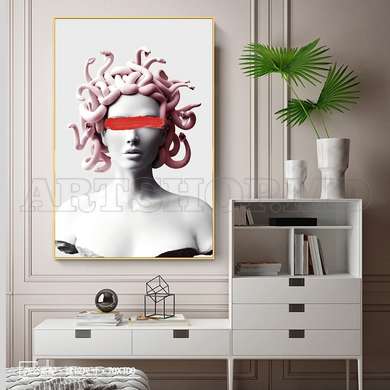 Poster - Girl with pink hair, 45 x 90 см, Framed poster on glass, Glamour