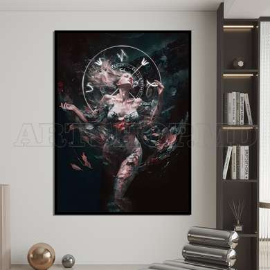 Poster - The mysterious lady, 60 x 90 см, Framed poster on glass, Abstract