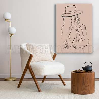 Poster - Fashion Woman with Hat, 30 x 45 см, Canvas on frame, Minimalism