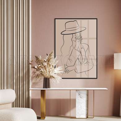 Poster - Fashion Woman with Hat, 30 x 45 см, Canvas on frame, Minimalism