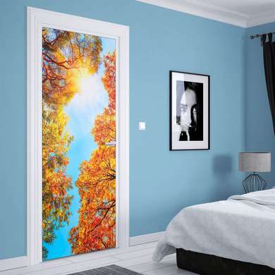 3Д наклейка на дверь, Листья разноцветные, 60 x 90cm