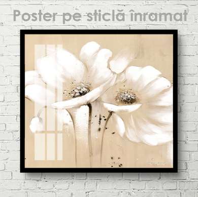 Постер - Белый цветок на бежевом фоне, 30 x 45 см, Холст на подрамнике