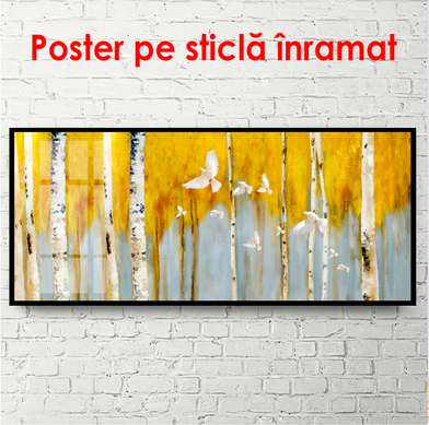 Poster - Yellow trees on a gray background, 150 x 50 см, Framed poster, Botanical